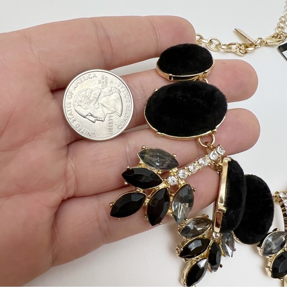 INC International Concepts Black Velvet Crystal Leaf Collar Statement Necklace - Picture 3 of 4